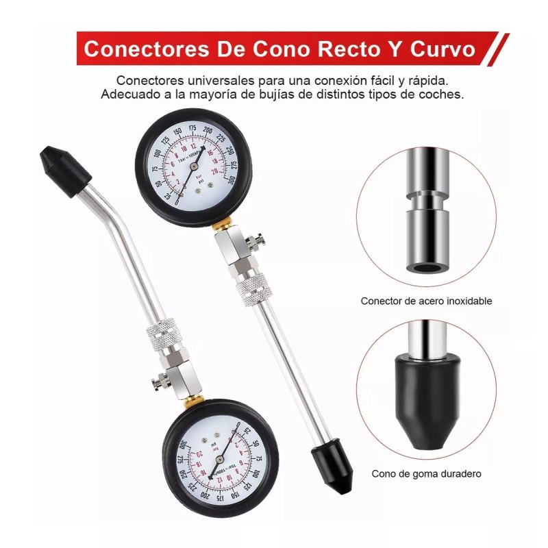 BSOON Medidor Compresión Cilindro Motor Gasolina Manómetro Presión