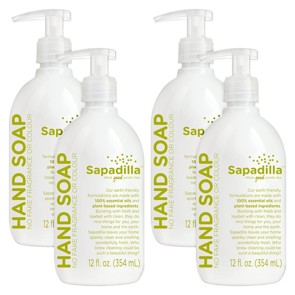 Sapadilla Liquid Hand Soap - Rosemary + Peppermint - Made with 100% Pure Essential Oil Blends, Cleansing & Moisturizing, Aromatic & Fragrant Hand Soap, Plant Based, Biodegradable, 12 Ounce (Pack of 4)