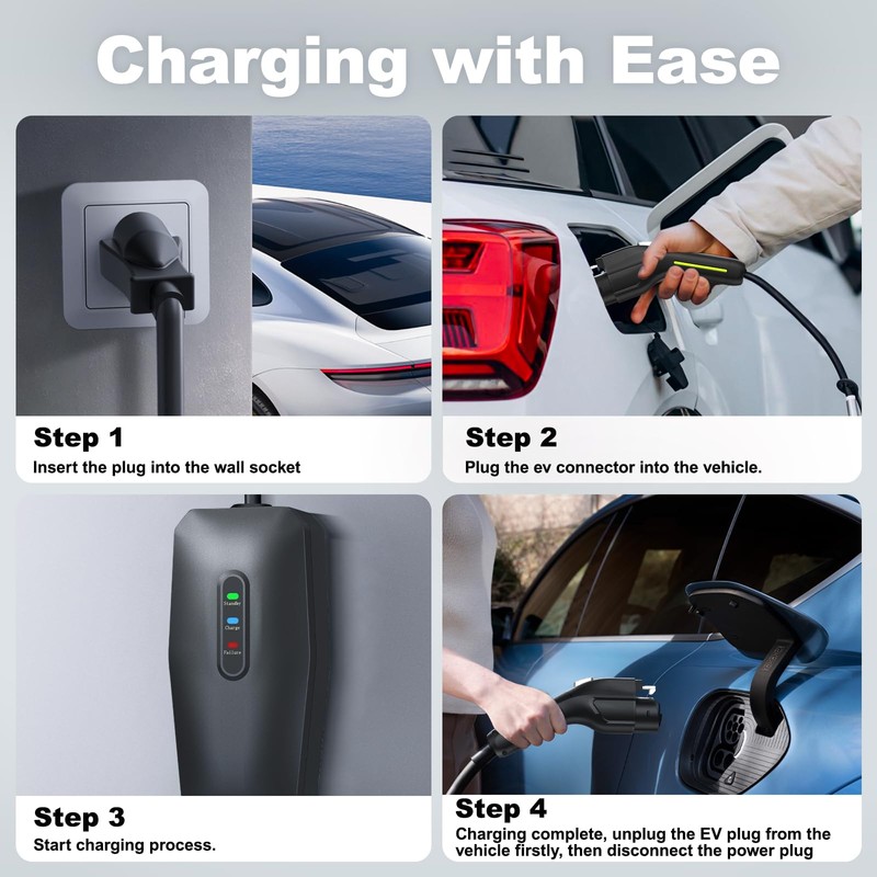 Level 1&2 EV Charger, Electric Vehicle Portable Charger with 20FT