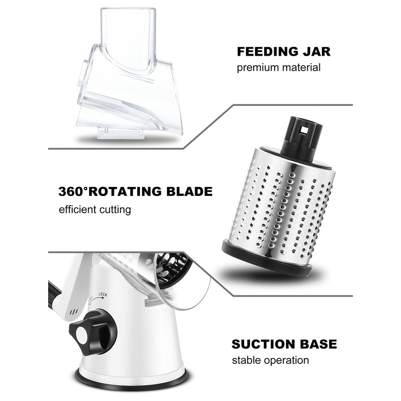 GDL Cheese Grater Rotary, Vegetable Slicer with 3 Interchangeable Drum