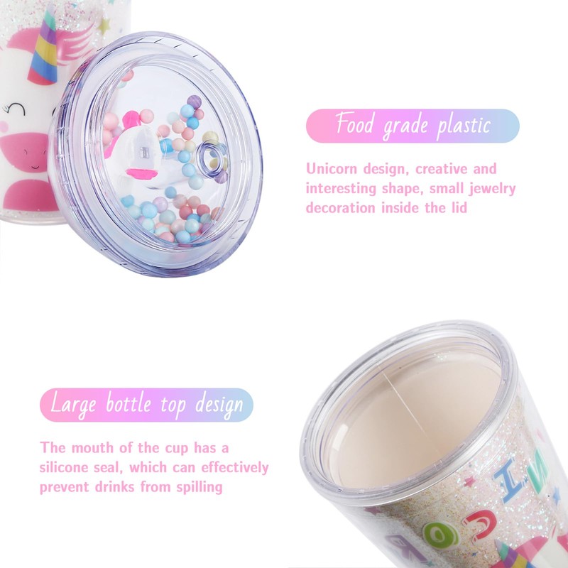 Forreen Cup with Straw and Lid, 450 ml Plastic Cup,