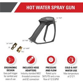Simpson Cleaning 80178 Universal Hot Water Gun with M22 and QC Adaptors, Rated Up to 5075 PSI, Plain