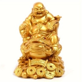 1pc Feng Shui Laughing Buddha Statue - Attract Wealth & Happiness - Wealthy Toad on Money Frog Design - Perfect Car & Home Decor for Chinese New Year - Eye-Catching Prosperity Charm - Color: bronze