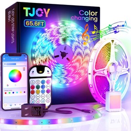 TJOY 65.6ft Kids Bluetooth LED Strip Lights, Music Sync Tape Lighting RGB Color Changing Lighting with Penguin Style Remote, APP Control, LED Lightis for Bedroom, Room DIY (APP+Remote+Mic)