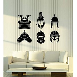 Vinyl Wall Decal Ancient Warrior Helmets History Art Stickers Mural Large Decor (g3145) Black