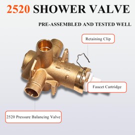 Replacement for 2520 Posi-Temp Valve, Compatible with 2520 Pressure Balancing Shower Rough-In Valve, 4 Ports, 1/2 Inch CC Connections, Brass