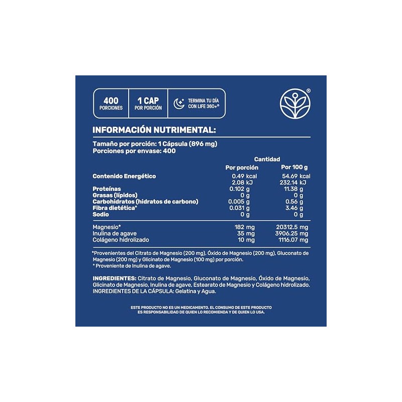 Life 360 Magnesium Blend Magnesios Oxido Glicinato Gluconato Citrato Magnesio