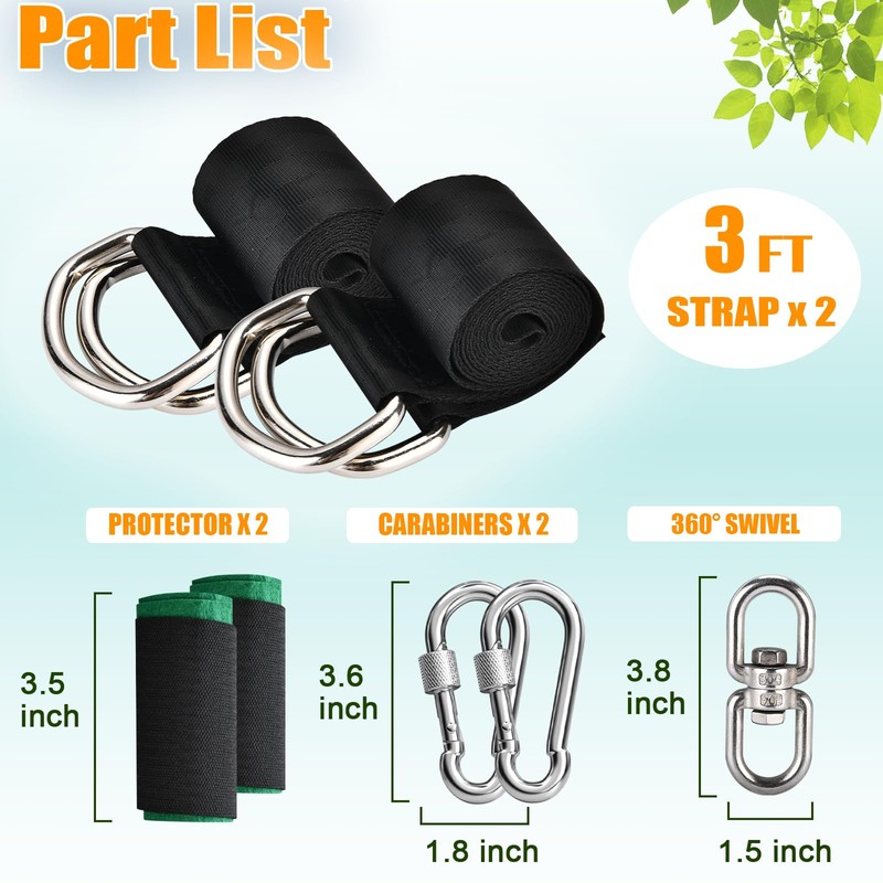 Tree Swing Hanging Kit, 3ft Swing Straps with Safer Carabiners,