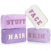 Pinkunn 4 Pcs Preppy Makeup Bags Chenille Letter Patch Bag