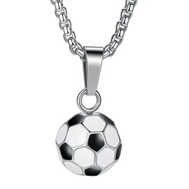 Yaumatea Soccer Necklace for Men Women – 316L Stainless Steel 3D Football Pendant with 24'' Chain, Sports Fan Jewelry Gift for Athletes, Boyfriend, Birthday, Christmas