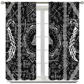 Viking Art Curtains for Bedroom,Raven Ancient Rune Dragon Totem Norse Mythology Tapestries Mystical Geometric Norse Mythology Tapestry Window Drapes for Boys Youth Living Room 42x45in（No Blackout）