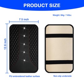 Mandark Bling Leather Car Center Console Cover, Crystal Rhinestone Vehicle Armrest Seat Box Protector, Waterproof Non-Slip Auto Arm Rest Decor Cushion, Universal for SUV, Truck, RV（Black）