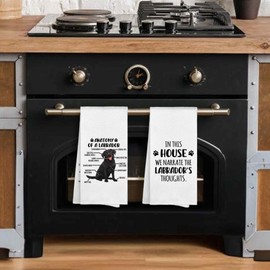 Sviojuce Funny Labrador Dog Anatomy Kitchen Towels Decorative 16x24 Set of 2, Black Lab Dish Tea Towel Gifts for Labrador Lover, in This House We Narrate The Dogs Thoughts Bathroom Hand Towel Decor