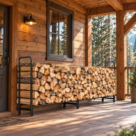 Heavy Duty Firewood Log Rack for Indoor & Outdoor Storage – Extra Long Black Metal Wood Holder for Patios, Porches & Fireplaces