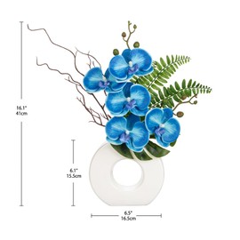 Briful Orchid Fake Flowers 16.1'' Blue Artificial Orchid Silk Flowers with Vase Faux Orchid Arrangement for Home Office Bathroom Desk Modern Decoration