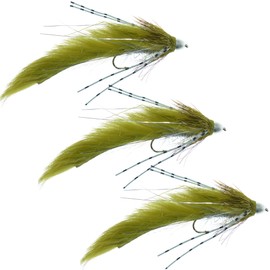 The Fly Fishing Place Olive Muddy Buddy Cone Head Lunchables Streamer Fly Fishing Flies - Bass and Big Trout Streamers Lures - 3 Flies Hook Size 4