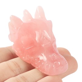 Artistone 2" Rose Quartz Crystal Dragon Skull Head Statue Figuirne Hand Carved Gemstone Dungeons and Dragon Sculpture Reiki Healing Stones for Home Office Decor