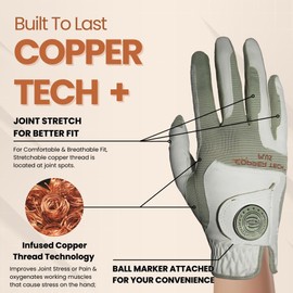 Copper Tech Men's Golf Gloves - Optimal Wrist Support with Copper Infused Thread - 100% AAA Synthetic Tacky Leather - Perfect for Summer & Fall Golfing - Golf Gloves Men (Hand Orientation: Both Hand)