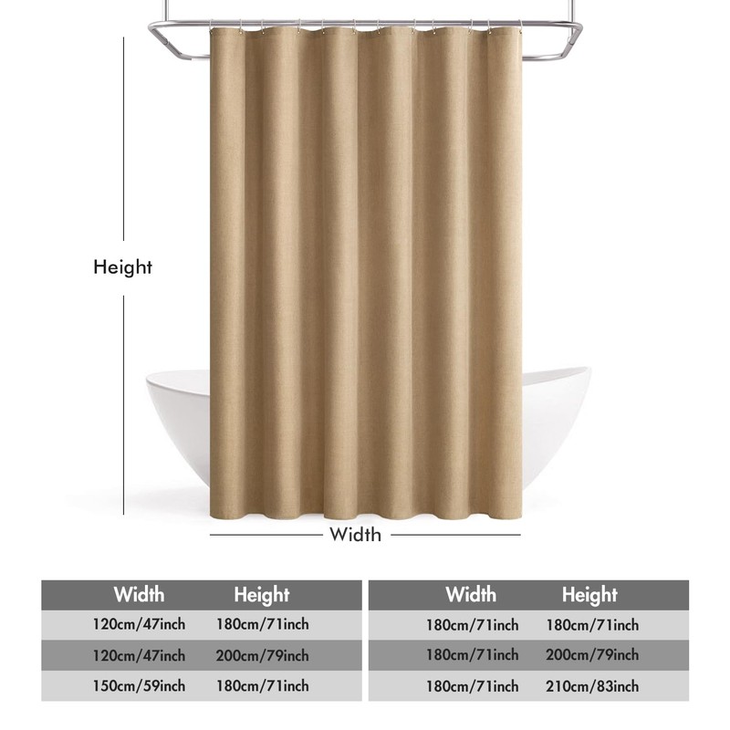 MIULEE Linen Textured Shower Curtain, 180 x 200 cm, Khaki,