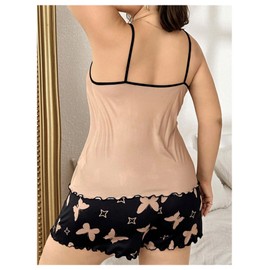 SOLY HUX Women's Plus Size Pajama Set Butterfly Heart Print Loungewear Cami Top and Shorts Sleepwear Multicoloured Heart X-Large Plus