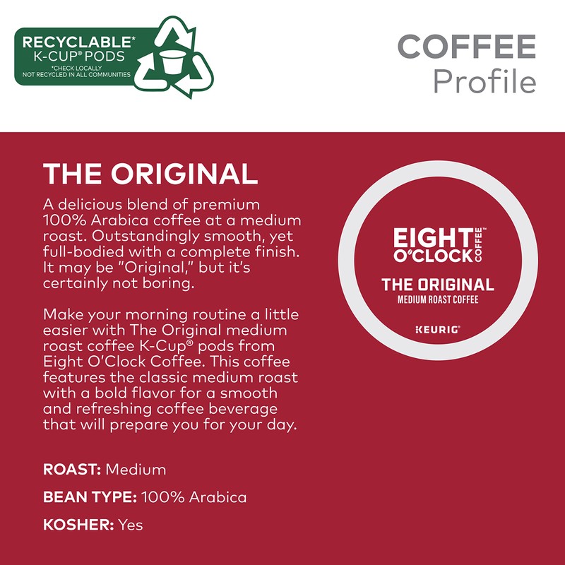 Eight O'Clock Coffee The Original, Single-Serve Keurig K-Cup Pods, Medium