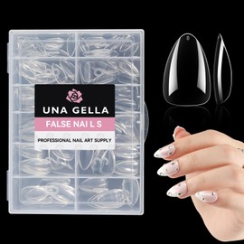 UNA GELLA Short Almond Nail Tips Pre-shape Short Almond Gel X Nail Tips 216pcs Short Almond Press on Nails 12 Sizes Soft Gel Acrylic Clear Fake Full Cover Nail Tips for Nails Extension Home DIY Salon