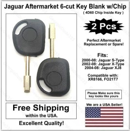 Aftermarket 2pak: Jaguar Replacement Key Blank w/4D60 Transponder Chip! For: S-Type & X-Type