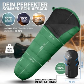 NORDBÄR® Sleeping Bag 3 Seasons & Summer Ultralight [750 g / 1500 g] Camping Mummy Sleeping Bag Small Pack Size [100 GSM/300 GMS] Outdoor Travel Hut Sleeping Bag Summer Sleeping Bag