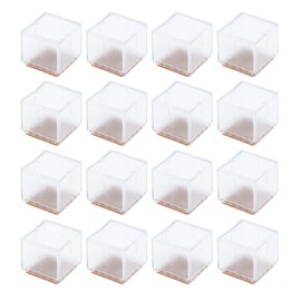Antrader Rubber Furniture Pads Square Shape Floor Protector Chair Sofa Non-Slip Feet Pad Leg Cap with Felt Pads Fit 1 1/4 Inch- 1 3/8 Inch(3.2-3.5cm), 16pcs,Transparent