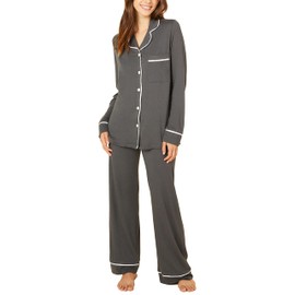 Cosabella Women's Bella Long Sleeve Top & Pants Pajamas Set, Anthracite/Ivory, Petite Medium