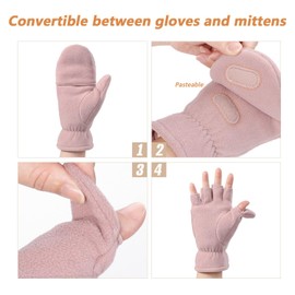 KEYDUACU Winter Gloves Fingerless Convertible Mittens Thermal Polar Fleece Insulated Lining Windproof Warm for Men Women (Pink, S)