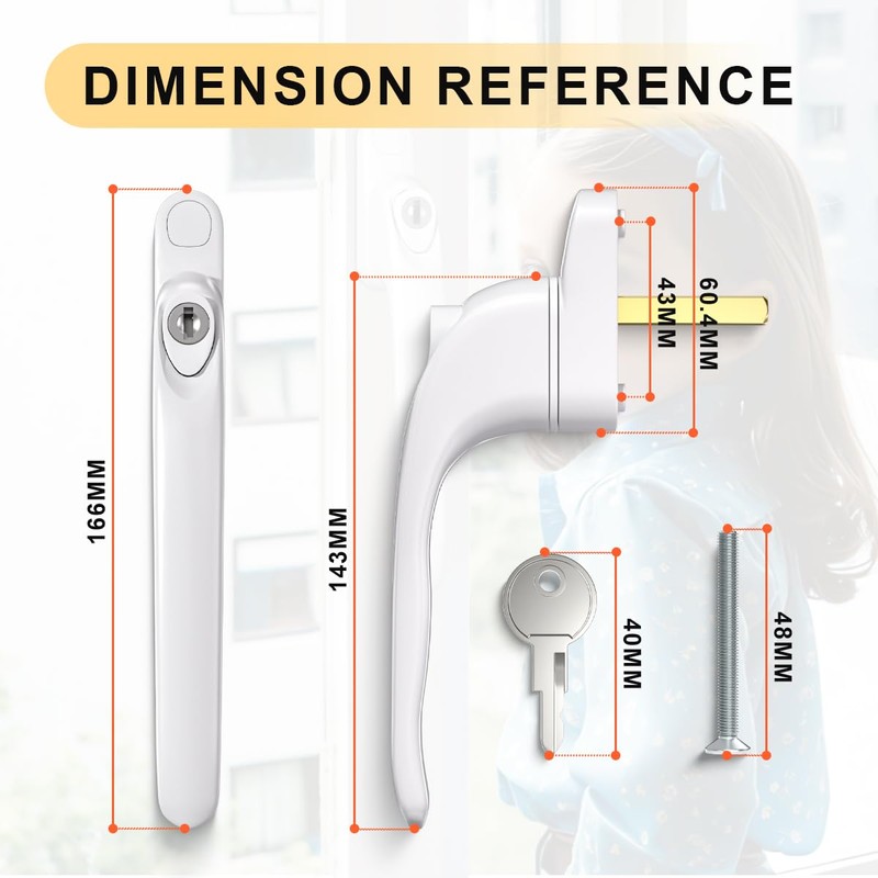 Bwintech 2 Pcs in-Line White UPVC Aluminium Window Handle, 43mm