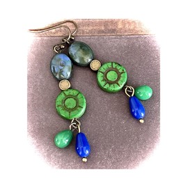 Bronze, Green and Blue Dangle Earrings Teardrops. Jewelry Earrings for Women #3298FE3294