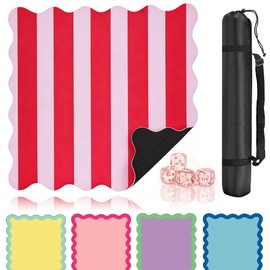 Evervalora 32.4in Scalloped Mahjong Mat, 3mm Mahjong Mat with Accessories- Non-Slip Noise Reduction Mahjong Table Mat Set with 4 Dice, 4 Shuffling Cards and Storage Bag