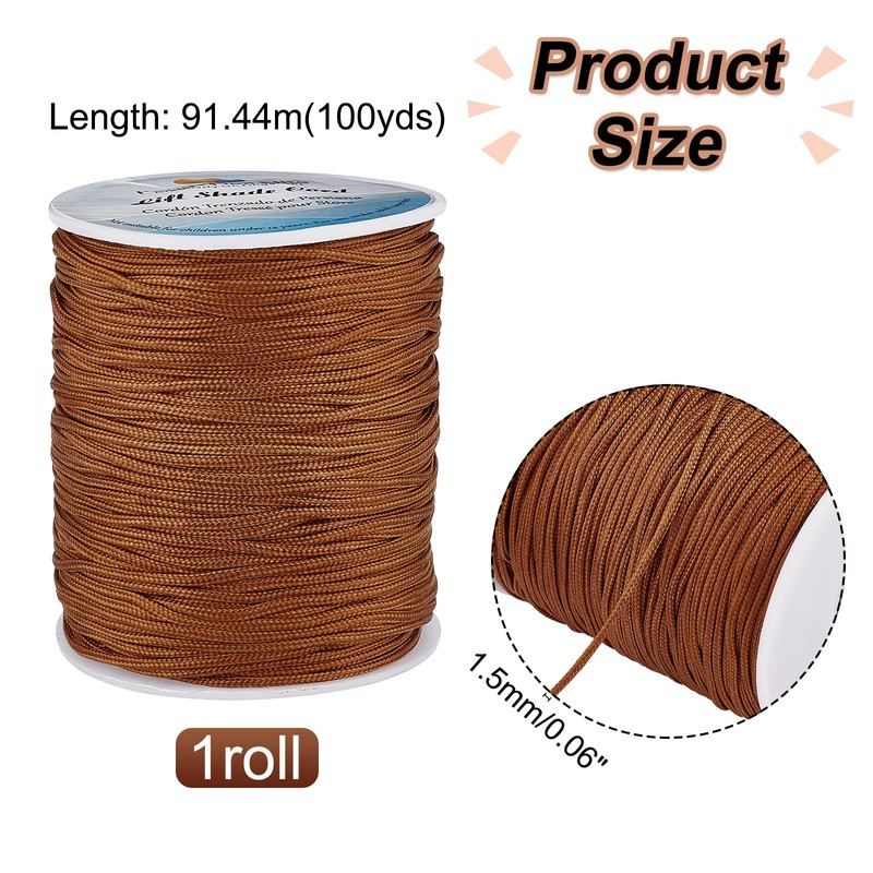PandaHall 100 Yards Nylon Thread Roman Blind Cord, 1.5mm Brown