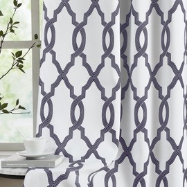 ugoutry 100% Blackout Curtains 84 Inches Long for Bedroom, Black Grey on White Moroccan Geometric Patterned Window Curtain for Living Room, Farmhouse Thermal Insulated Drapes Grommet Top 2 Panels