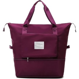 EliteKoopers Dark Purple Foldable Large Duffle Bags Waterproof Cabin Airplane Bag for Gym, Sports and Travel, Hand Luggage Underseat Tote Hospital Maternity Handbag