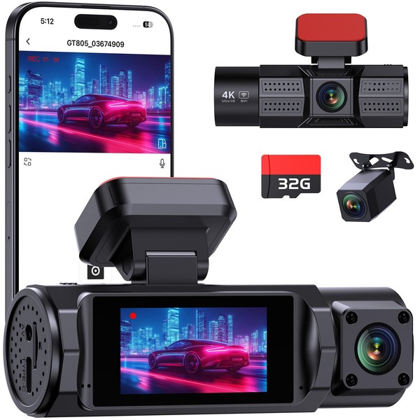 Dash Cam WiFi 3 Channel 4K Dash Cam Front and