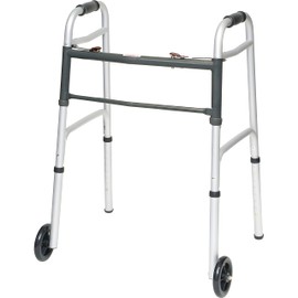 ProBasics Aluminum Lightweight Walker with Wheels, Walker for Seniors, Lightweight Adult Walker with 5" Wheels, Foldable Two-Button Release Walker, 300lbs Weight Capacity