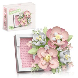 Sciganaa Pink Hibiscus Artificial Flower Bouquet: Botanicals Building Blocks for Adults, Gift for Mother's Day, Kids Toy Building Set, DIY Unique Home Decor, Birthday Gift for Girls Boys Ages 8+