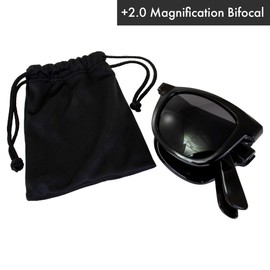 Global Vision Foldable Bifocal Reading Sunglasses for Men or Women Black Frame w/Smoke Lens +2.0 Magnification