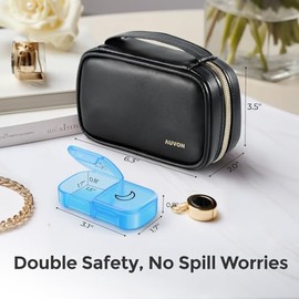 AUVON Weekly Pill Organizer 2 Times a Day with PU Leather Bag, Travel AM PM Pill Box 7 Day with One-Side Large Opening Design for Easy Filling, Portab