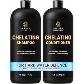 INFINA ESSENTIALS Set de Champú y Acondicionador de Agua Dura Quelante Con Chelactik-3 y Aceite de Romero - Champú y Acondicionador Detox de Metal