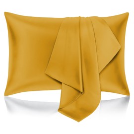 Hafaa Ochre Satin Pillowcase 2 Pack – Standard Size (50x75cm) Envelope Closure Satin Silk Pillowcases for Hair and Skin – Luxury Soft Hotel Quality Anti Wrinkled Silk Pillow Case