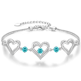 CDE Love Heart Bracelets for Women Girls 925 Sterling Silver with Birthstone Zirconia, Valentine's Mother's Day Christmas Birthday Anniversary Charm Link Chain Bracelet Jewelry Gifts for Mom Wife Girlfriend Her (Silver-12-Dec.)