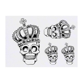 4 x 'Skull Wearing A Crown' Temporary Tattoos - Water Resistant, Skin-Safe, Non-Toxic Transfers, Mixed Sizes (TO00006928)
