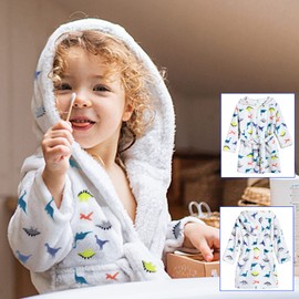 Kumary Toddler Boys Bathrobes,Kids Boys Animal Plush Bathrobe Dinosaur Hooded Flannel Sleep Robe 2-7 Years