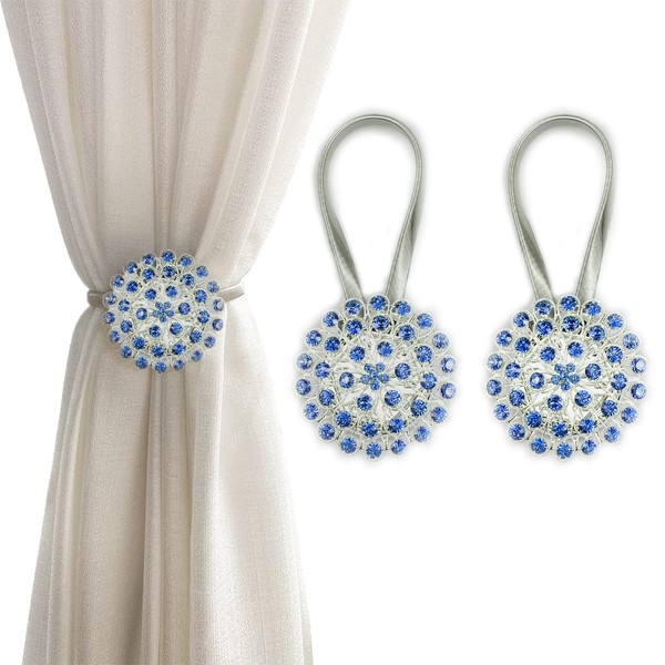 Magnetic Tiebacks for Curtains, 2 Pack Sparkling Crystal Flower Curtain