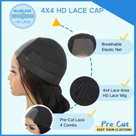 YFOXI Wear and Go Glueless Wigs Human Hair Pre Plukced Pre Cut Bob Wig Human Hair 4x4 Lace Closure Glueless Wigs for Black Women Straight Lace Front Wigs for Beginner Bob Wig (12Inch)