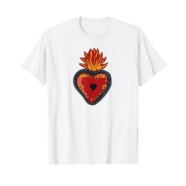 Flaming Sacred Heart Mexican Folk Art Devotion Symbol T-Shirt